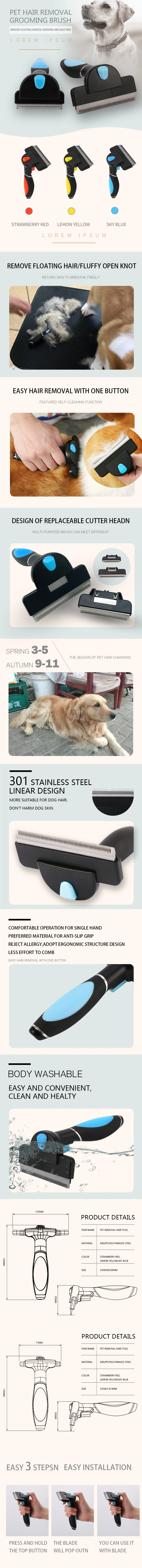 
Replaceable Blade Pet Hair Deshedding Brush Professional Grooming Tool Effectively Reduces Animal Hair Short and Long Hair Dog 