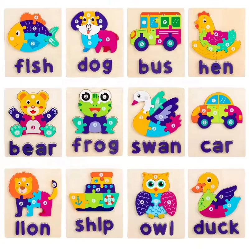 Early Educational 3D Animal Traffic Jigsaw Game Children Cognitive Wooden Matching Puzzles Toys For Kids Boys & Girls