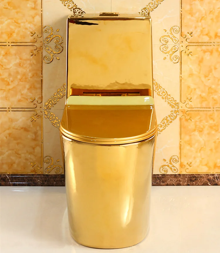 Luxury sanitary ware ceramic S-trap 300mm golden color wc one piece toilet