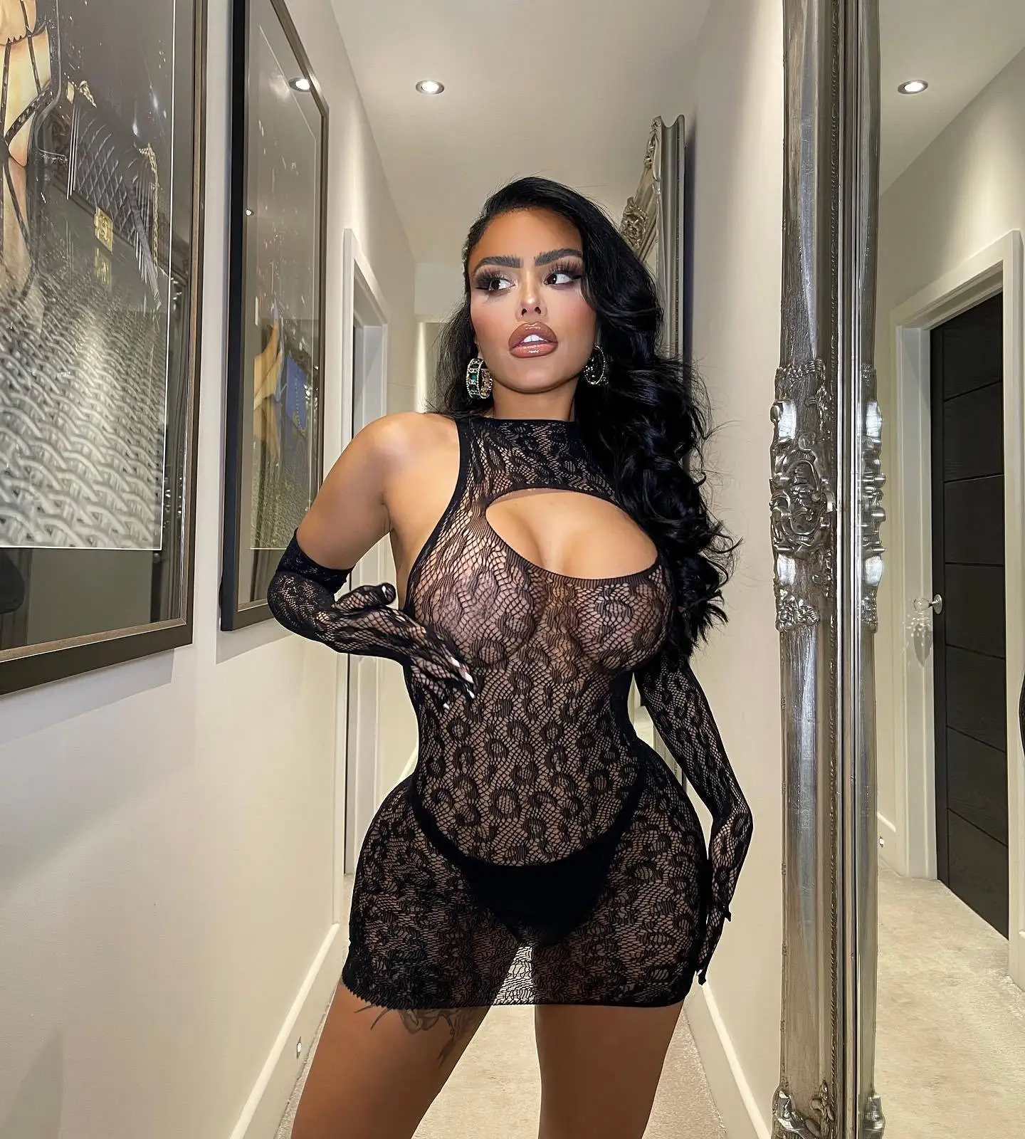 Sfyb475 Sexy Diamond Bodystockings Lingerie Leopard Adults Clubwear Transparent Mini Dress Gloves Set 2pcs Hot Girls Dancewear