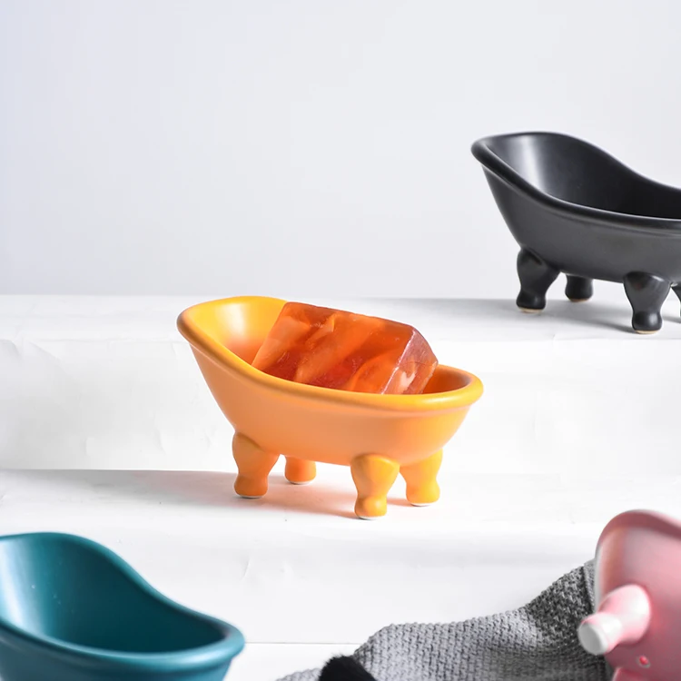 In Stock Hotel Ceramic Soap Dish Matte Colorful Mini Bathtub Shape Soap Holder Manufacture