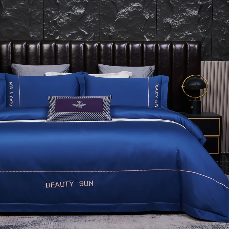 Hot sale custom Egyptian cotton bedding set embroidery bedsheet set duvet cover pillow case