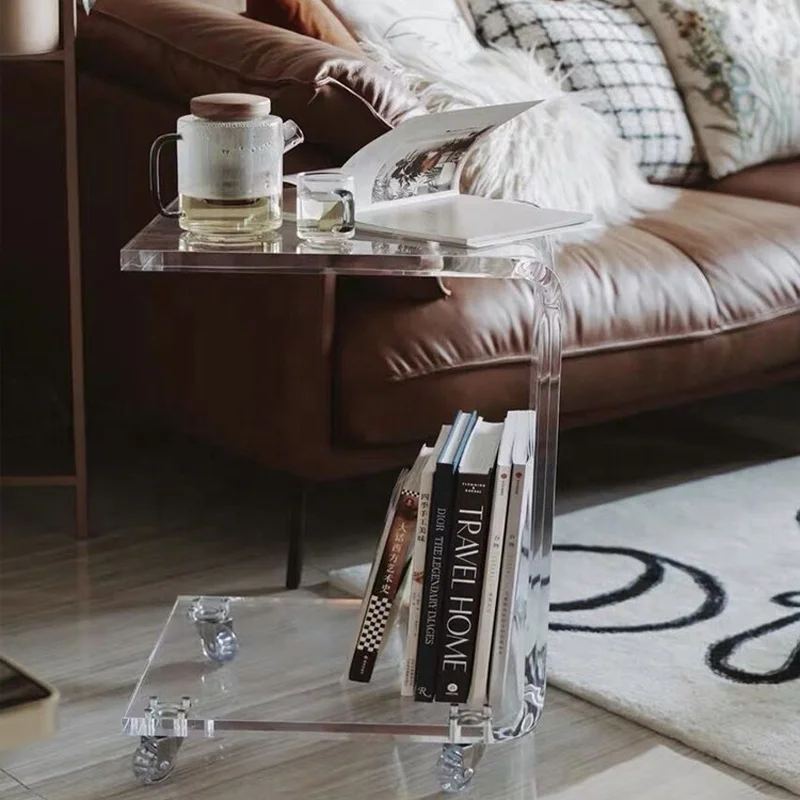 Clear Acrylic Bedroom Furniture Lucite Table With Four Wheels Luxury Coffee Table
