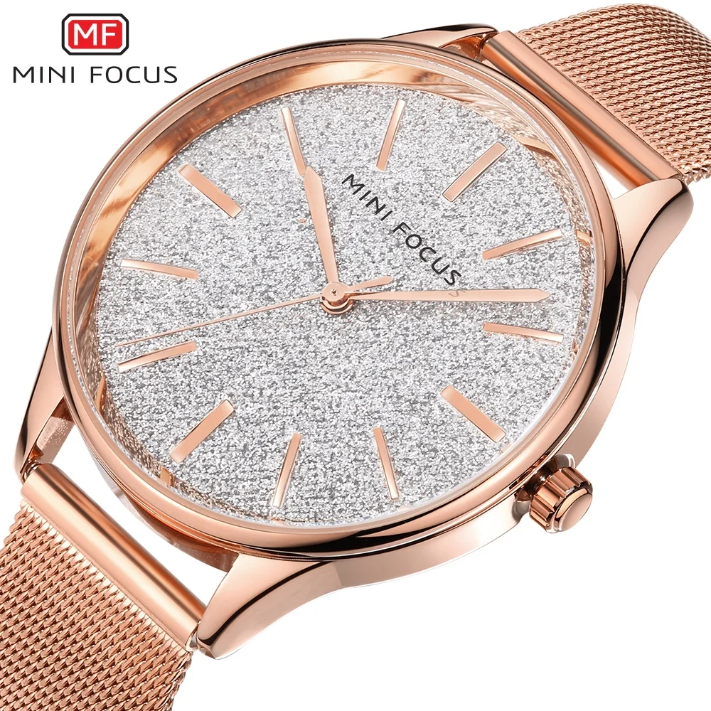 MINI FOCUS MF0044L High quality Diamond Shining women luxury brand ladies watches women wrist quartz watches with Leather band