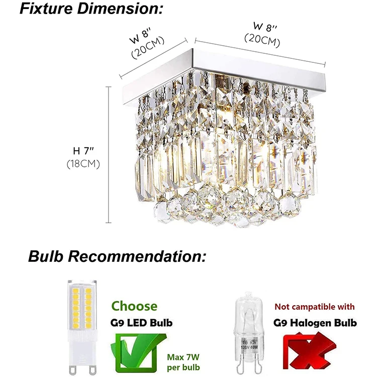 New Design Modern Contemporary square rain drop clear bathroom prism crystal chandelier ceilling light lamp