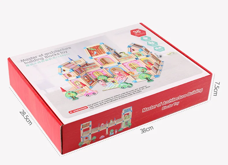 House Building Block Sets 3D Jigsaw Puzzles Educational Toys Hot Sale Wooden for Kids Color Box Wood Unisex Colorful HUIFENG