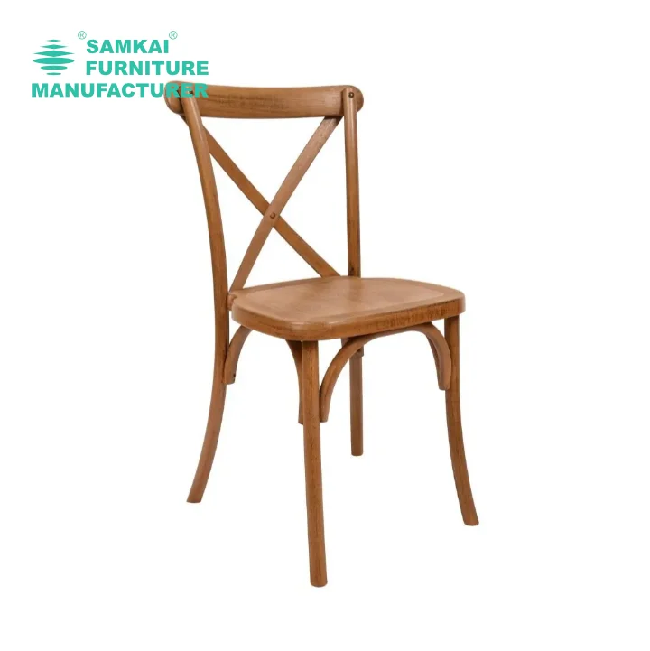 SK-YHY-D001 Stackable Oak Wood Cross Back Chair Elegant Design For Weddings Banquets Events Wholesale USA Durable Seating