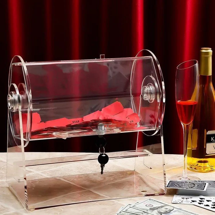 Acrylic Raffle Ticket Spinner Drum Clear Raffle Ticket Drum Transparent Raffle Ticket Box for Lottery Games Bingo