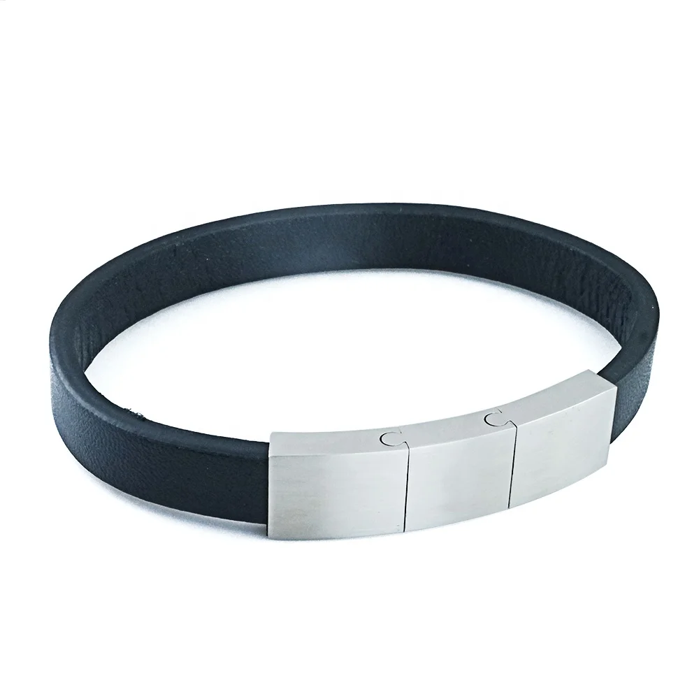 New Wholesale Popular Stainless Steel Three Element Clasp  Genuine Jewelry Mens Leather Bracelet