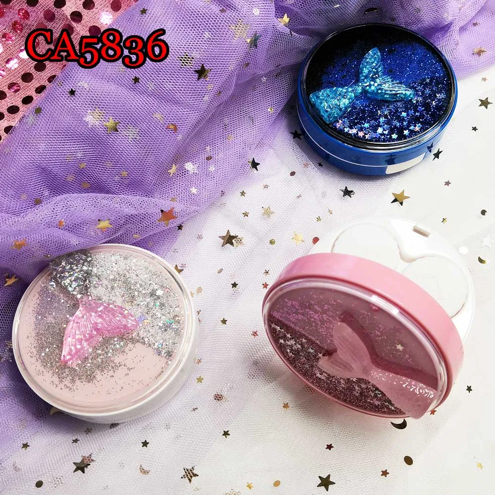 Glitter quicksand round contact lens case for eye glass Color mermaid tail travel kits CA5836