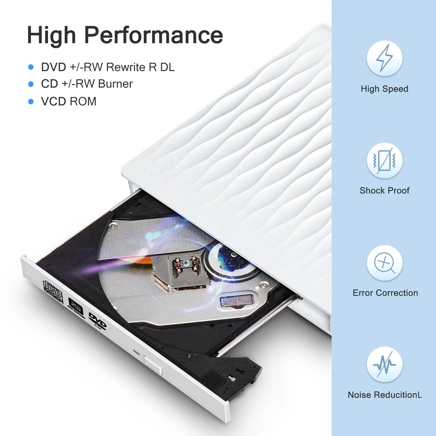  External DVD Drive USB 3.0 Portable CD/DVD +/-RW Slim ROM Rewriter Burner Laptop Desktop PC Optical 
