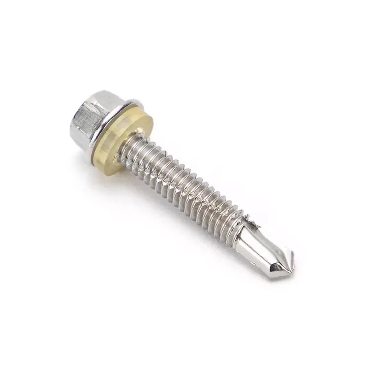 Carbon steel hex flange head self drilling screw with plastic washer