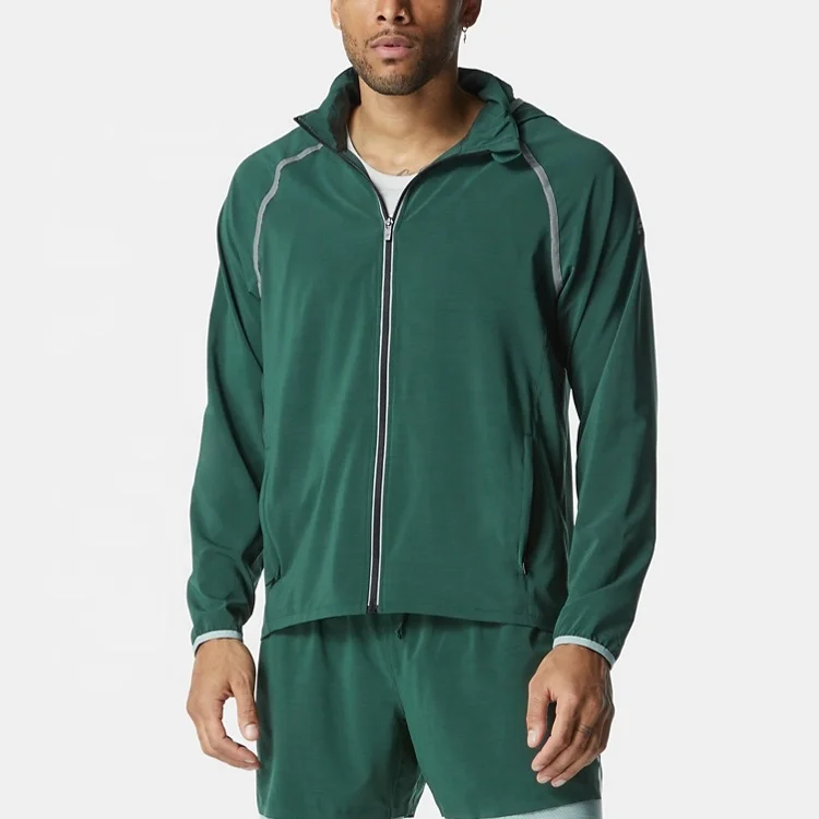 OEM Wholesale Lightweight 100% Polyester Reflective Stripe Full Zip Up Men Gym Sportswear Jacket