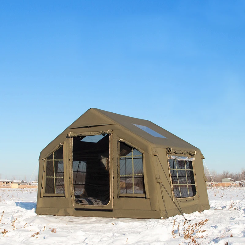 8+8 square meters flat inflatable tent outdoor camping autumn and winter warm camping overnight field equipment cotton cloth