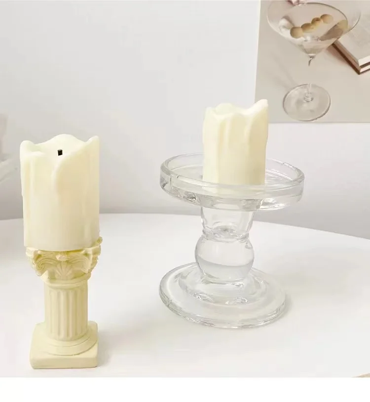 Glass Candle Holders for 3 inches Pillar Candle or 7/8 inch Taper Candle Clear Candlestick Holder for Wedding or Home Decoration