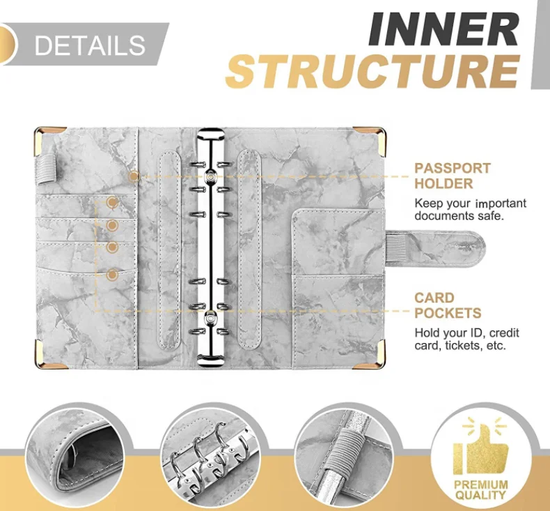 A6 Size Daily Journal Logo Custom Planner Cover Marble Style Budget Binder