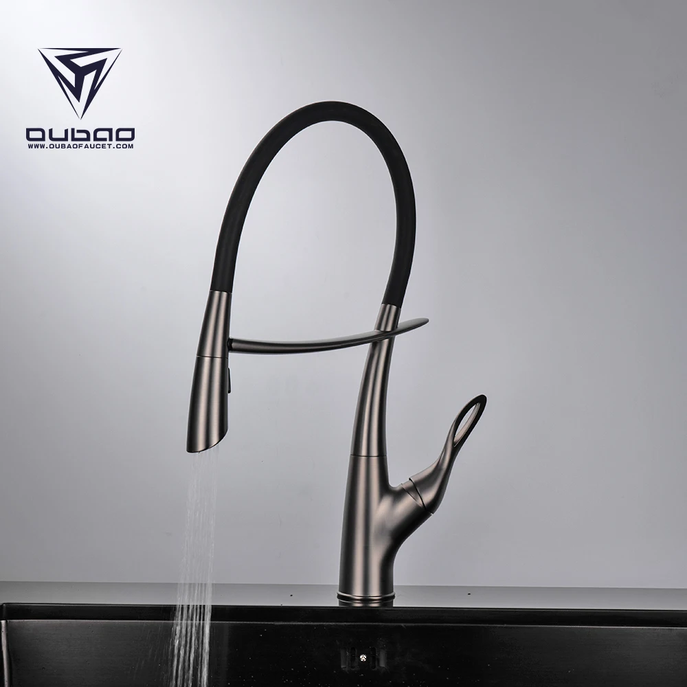 China Single Handle Gun Gray Hot And Cold Pull Out Two Ways Wash Sink Mixer Tap Black Silicon Hose Flexible Kitchen Faucet