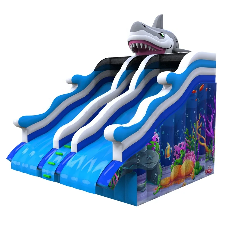 Outdoor PVC Inflatable Mobile Shark water slide park for kids and adult on sale