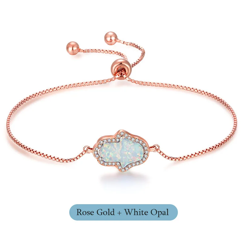  925 sterling silver adjustable length snake chain opal hamsa hand