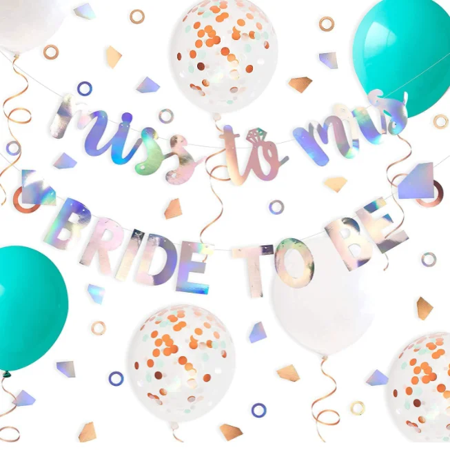 Teal Bridal Shower Decor Ring Bride to Be&Miss to Mrs  Banners Sign and Balloons for Wedding Bachelorette Engagement party decor