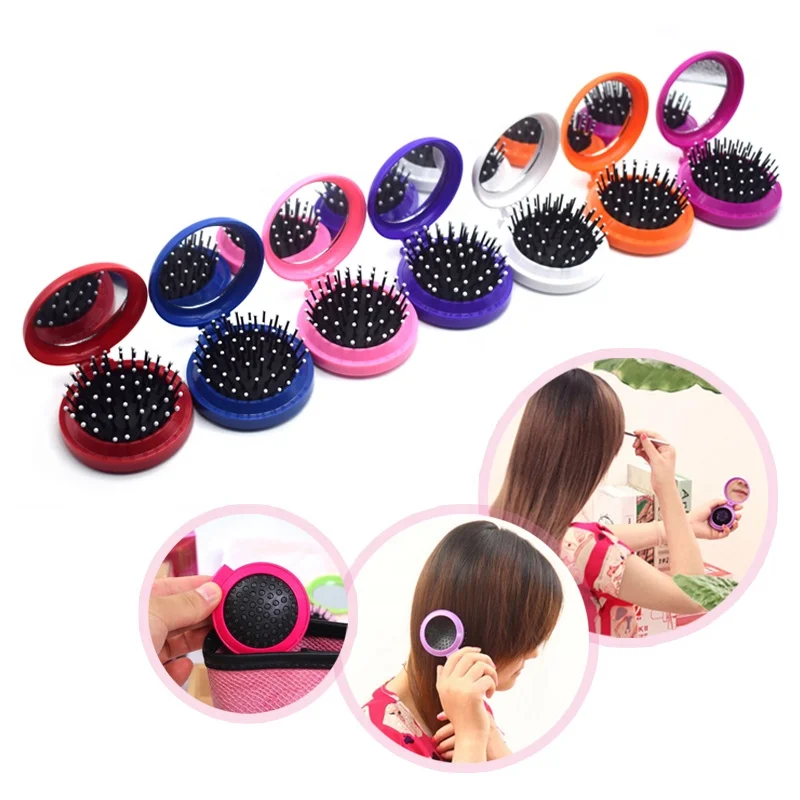 Yaeshii Dense Comb Portable Plastic Folding Round Hair Brush Brush Mirror Foldable