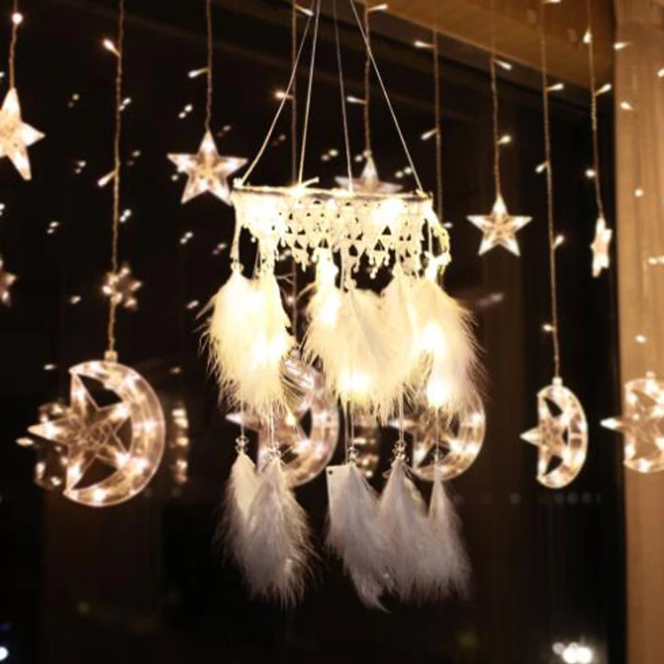 Mobile Light Dream Catchers with LED Lights Hanging Ornaments Feathers Wedding Home Decorations Handmade Dreamcatcher for Girls