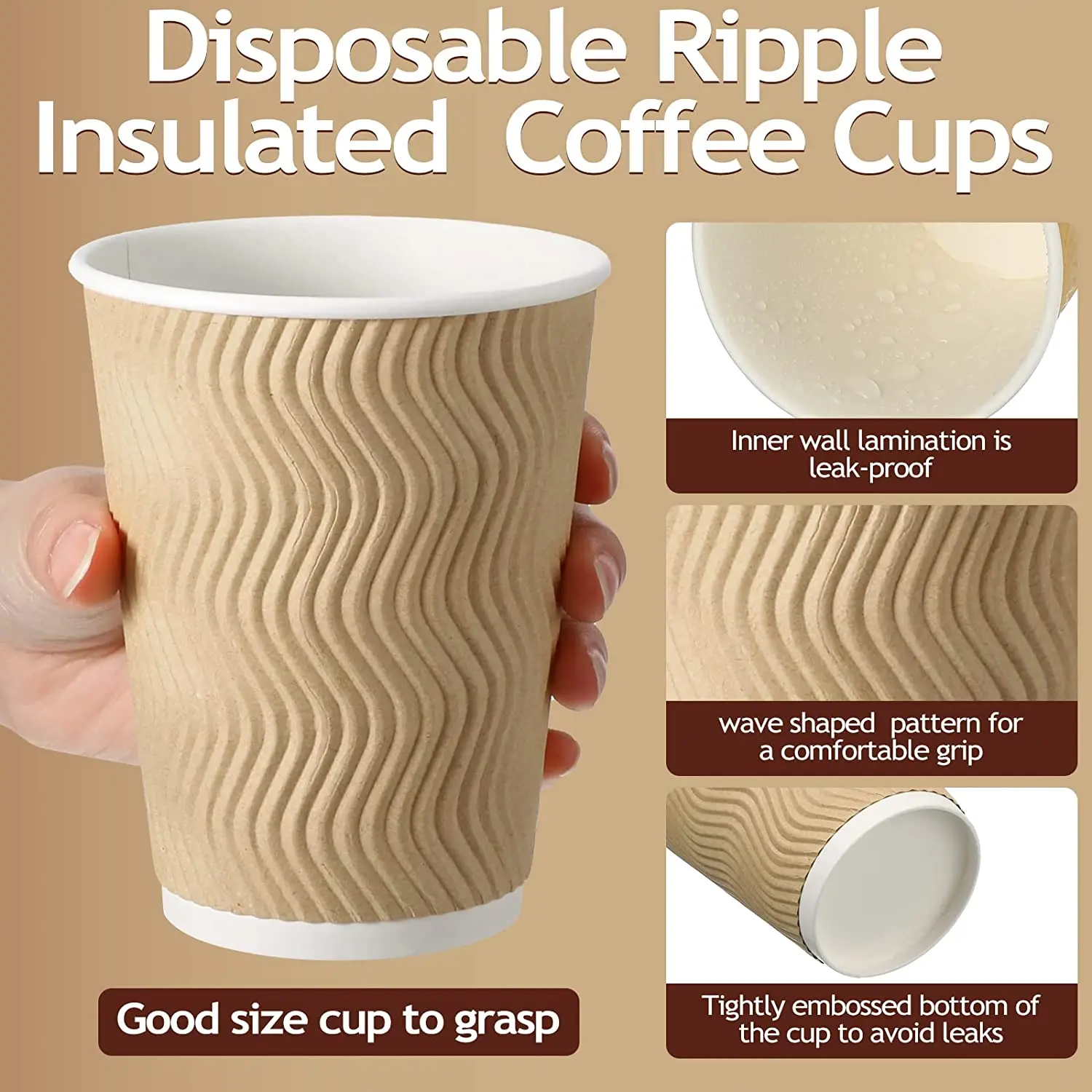 12 oz Paper Cups Bulk Disposable Ripple Insulated Ripple Wall Paper Coffee Cups