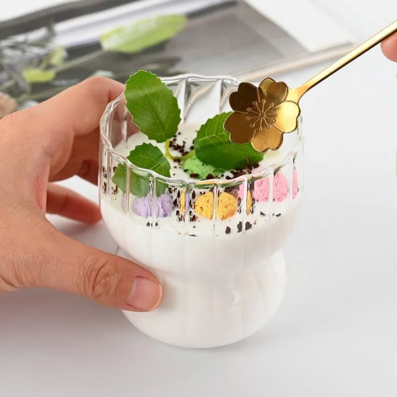 Thick Clear Glass Milk Coffee Single-Layer Mug Vertical Patterned High Borosilicate Glass Flower Bud Cup
