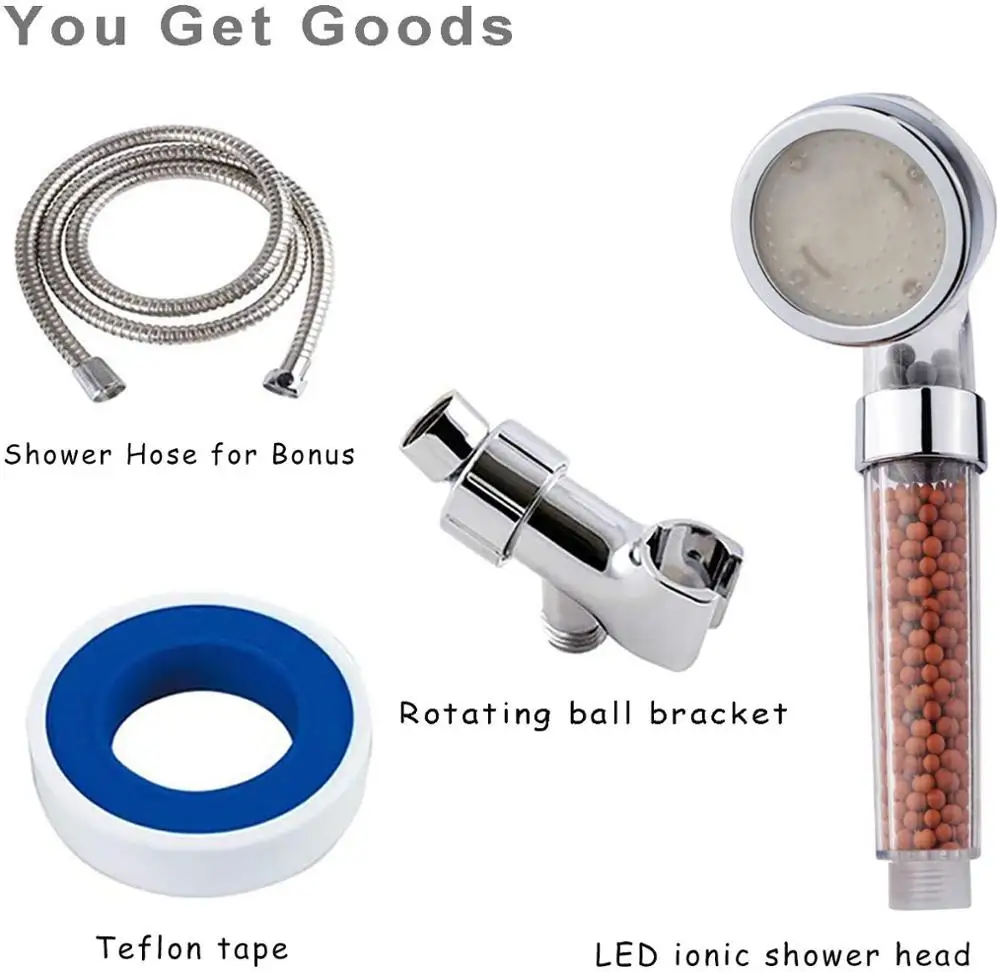 High Pressure Water Saving Negative Ion Filter led massage shower head