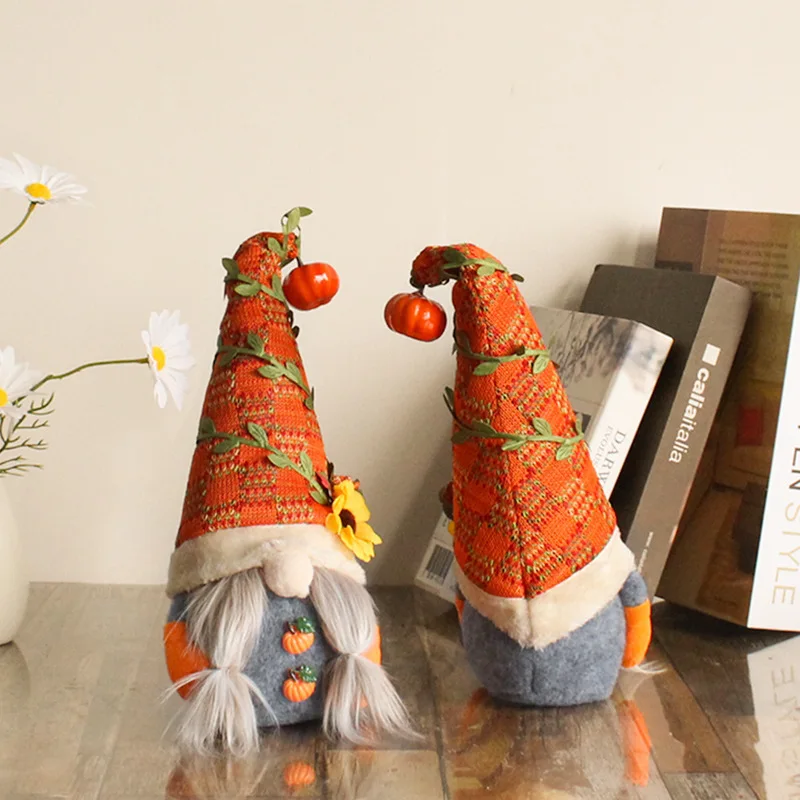 Personalized Pumpkin Sunflower Faceless Doll Dwarf Table Harvest Ornament For Home Party Window Autumn Plush Couple Decoration