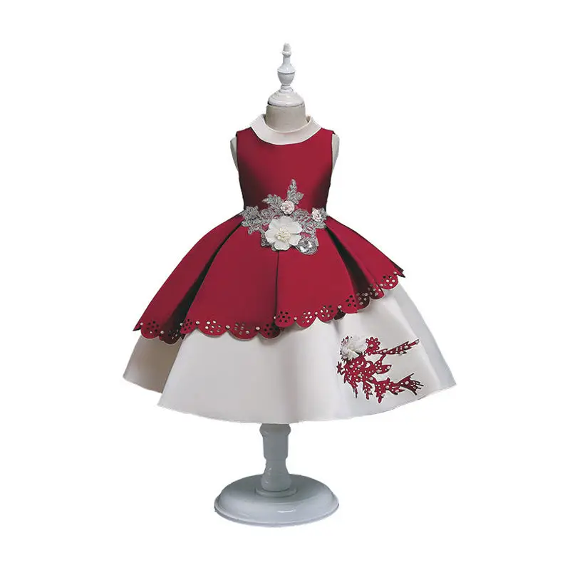 2022 Spanish flowers girls princess dress high quality girls baby sequin big bow birthday party dress design