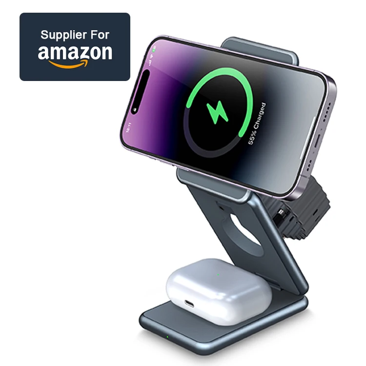 Metal 3 in 1 Foldable Wireless Charging Station Stand For Apple iphone 15 Magsafe Chargeur Sans Fil Cargadores inalambricos