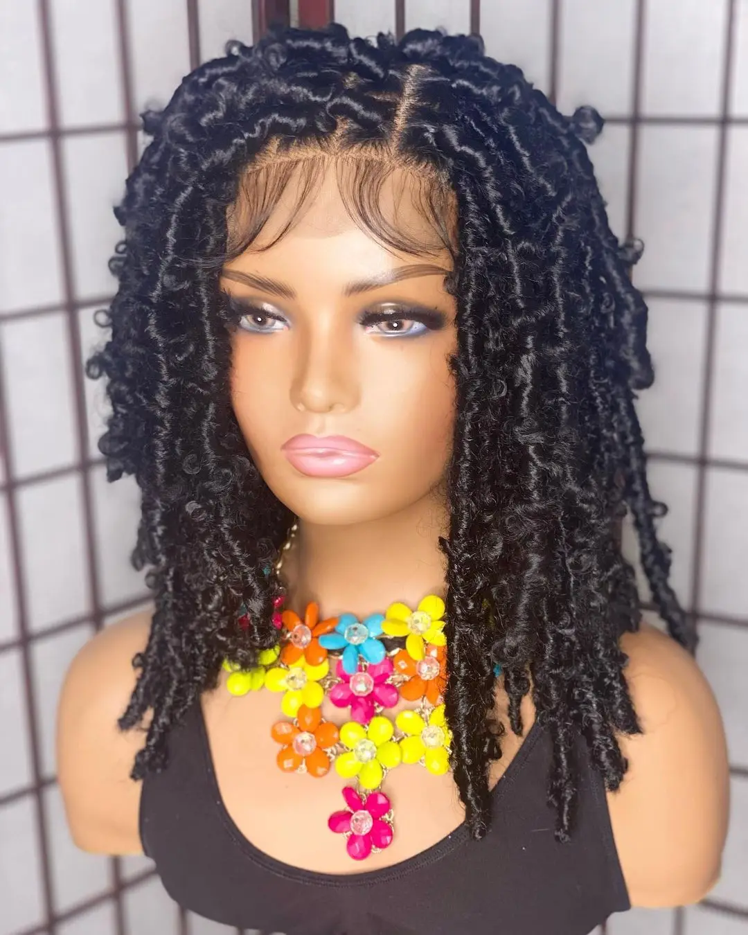 Synthetic Hair Wigs With Baby Hair,New Arrival Black Soft Butterfly Locs Wig,Handmade Lace Front Braided Wigs For Black Women