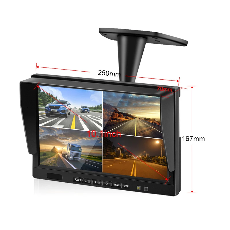 4 Split Screen 10.1 Inch Monitor Reversing System 360 All Round Car Rear and Front View Camera DVR Kit For Truck RV Bus