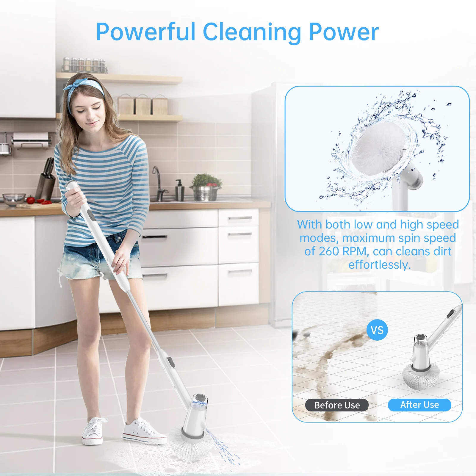 New Model For 2021 Cordless Electric Bathroom Rotating Scrubber Cleaning Brush With Formula Tank Can Spray Detergent