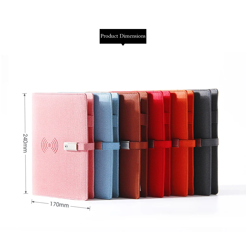 Hi-tech A5 blue leather wireless charging notebook with 8000 mah powerbank and 16G USB flash drive