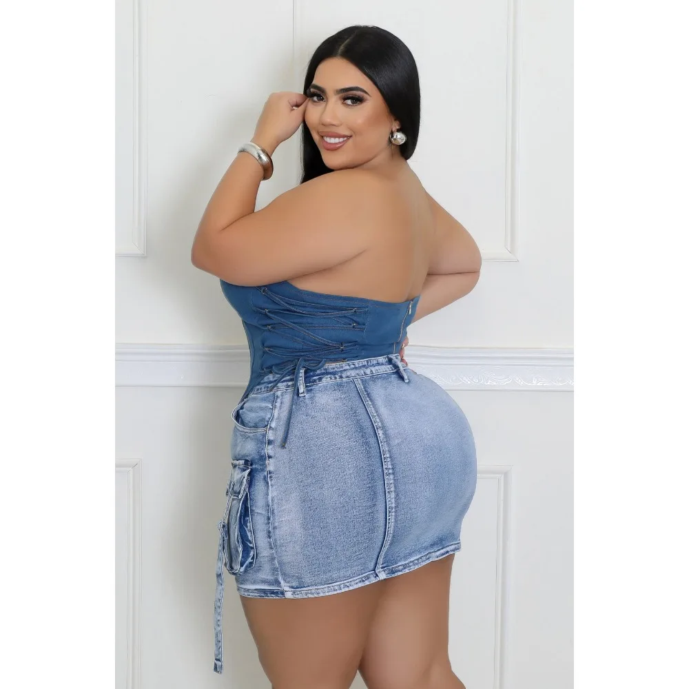 Women Cargo Denim Y2k Jean Skirt Mid Waist Multi Summer Sexy Denim Mini Skirts with Pockets