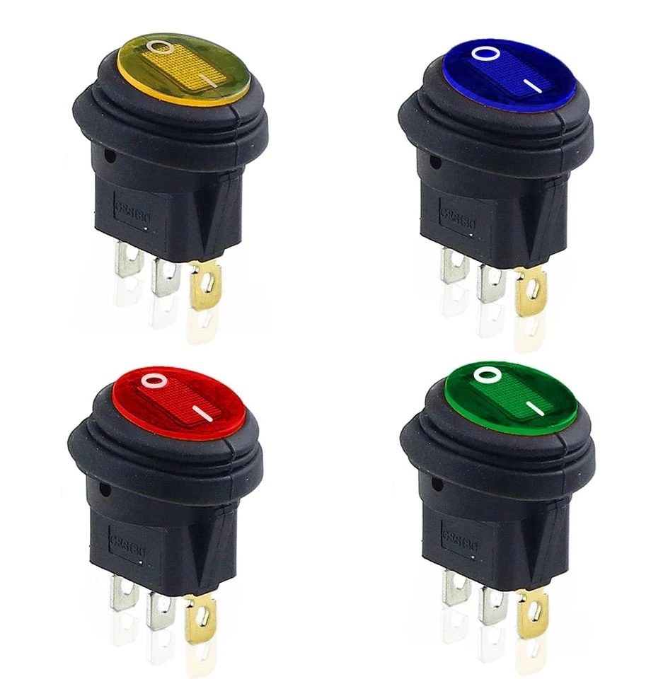 KCD2 waterproof switch 3-pin circular LED lighting rocker switch