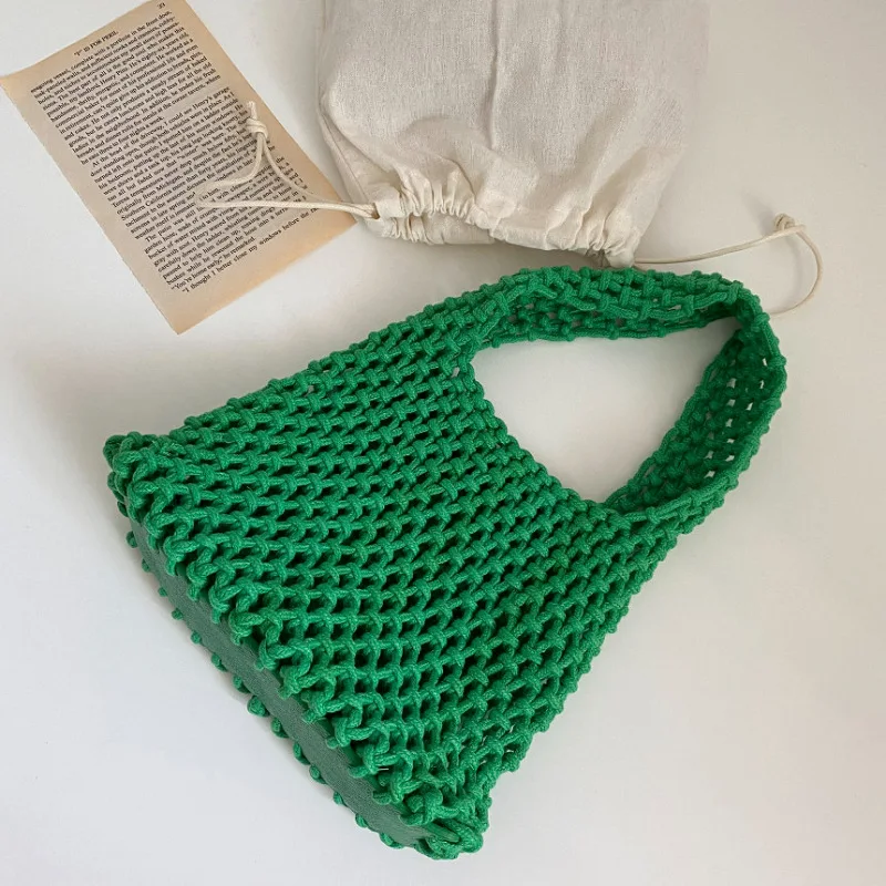 Fashionable Cotton Rope Woven Macrame Mesh Net Beach  Handmade Crochet Bag With Inner Pocket