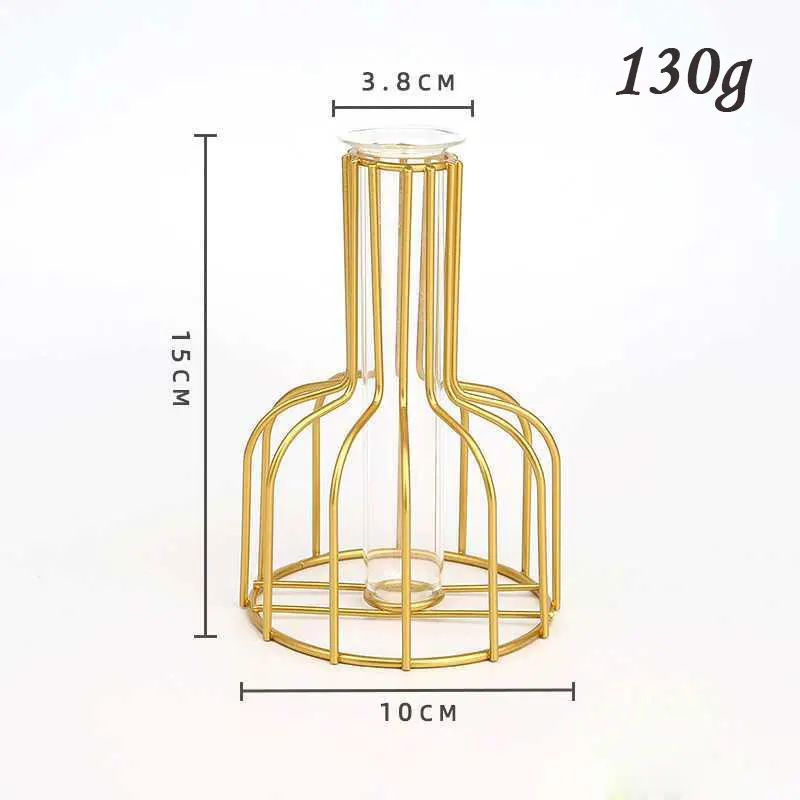 Home Metal Plant Holder Nordic Styles Tabletop Decor Retro Iron Line Table Glass Flower Arranger Vases Creative Decoration