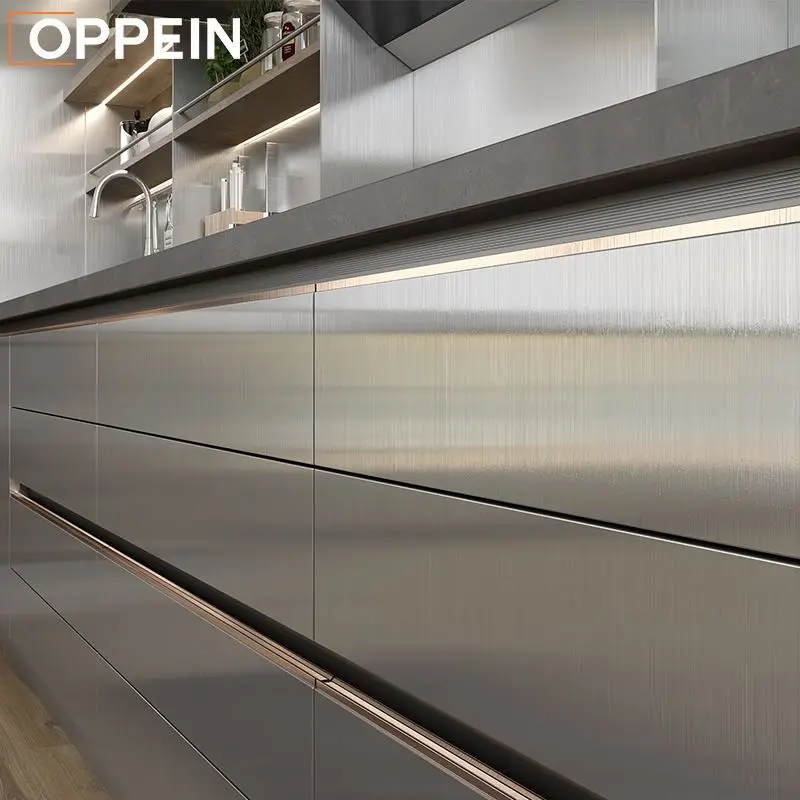 OPPEIN Essay Assembly Whit Glossy Lacquer Or Pvc Design Modern High Quality Wholesale Kitchen Cabinets