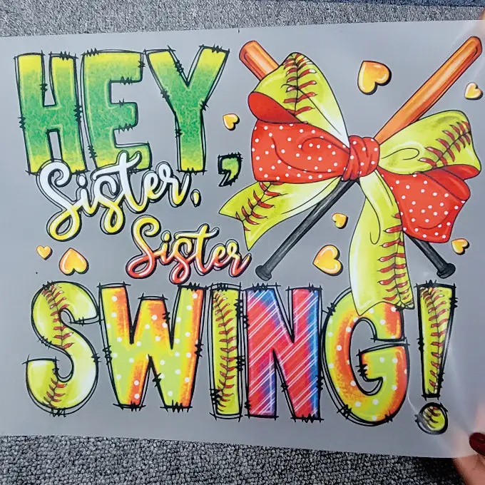Hey Sister Sister Swing Heat Transfer Printing On Fabric Applique Ready To Ship For Garment Bag Sweatshirt Hoodies Free Shipping