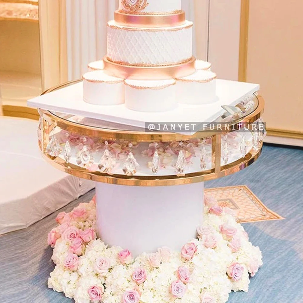 Wholesale Crystal Cylinder Stainless Steel White Round Cake Table Wedding Gold