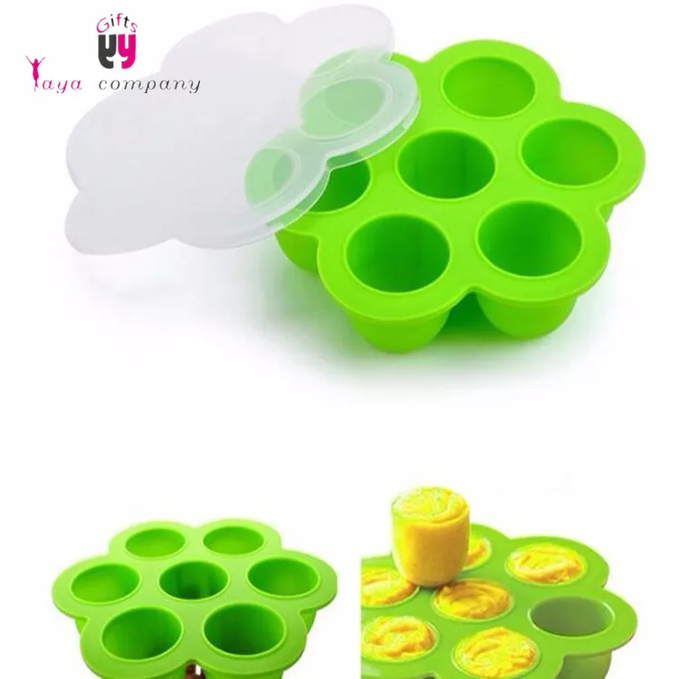 Reusable BPA Free 7 Grids Silicone Baby Food Container Egg Steamer Ice Cube Tray with Lid