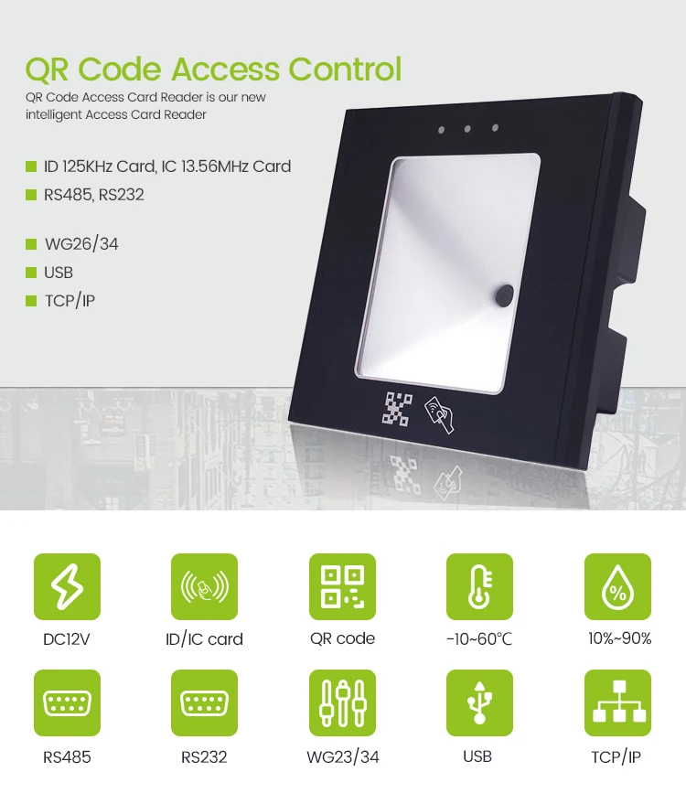 VIANS RFID Reader Access Control card 125khz Scanner USB WEIGAND RS232 RS485 compatible QR Code Scanner