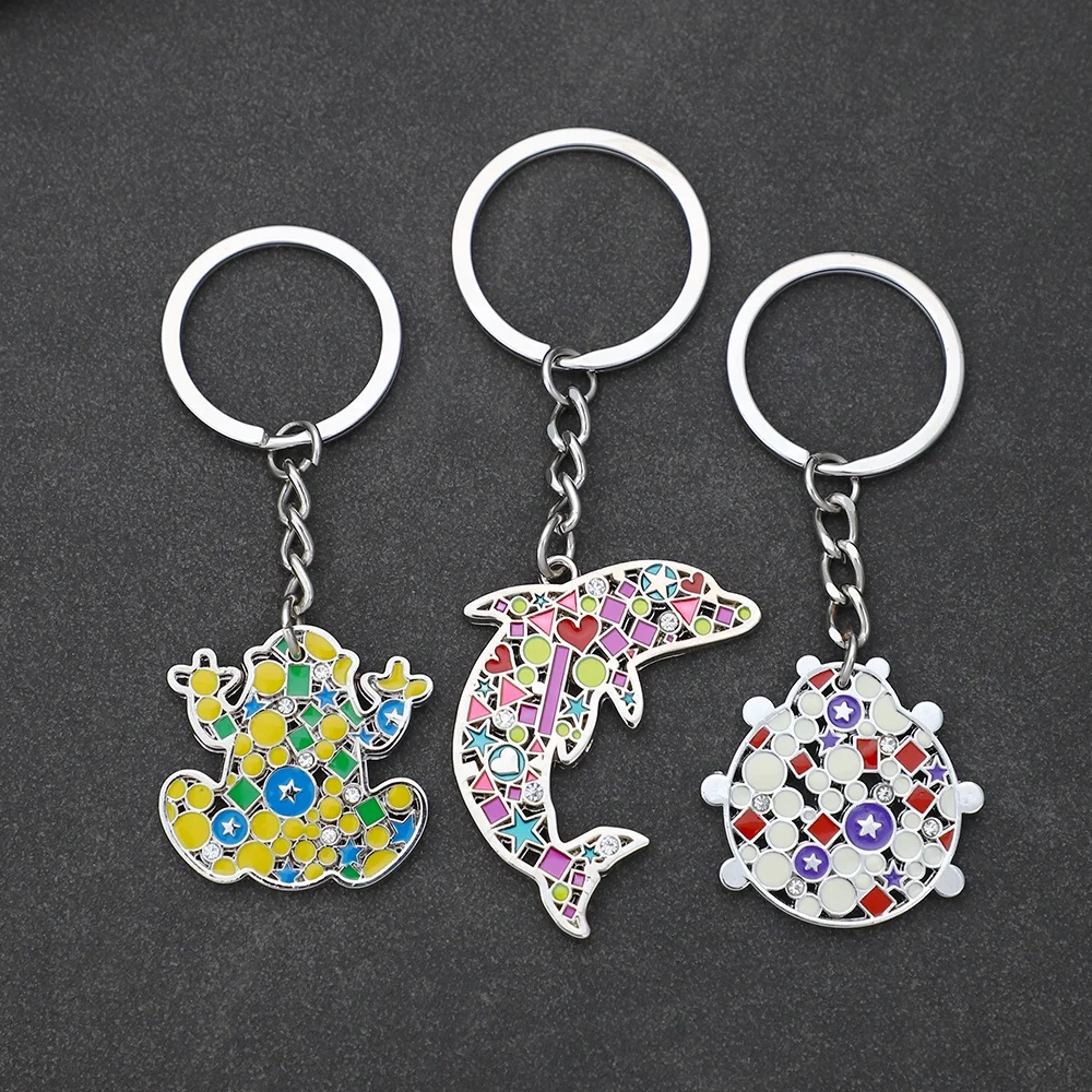 Manufacture Custom Frog Ladybug Metal Enamel Keychain Key Chain With Diamond Star