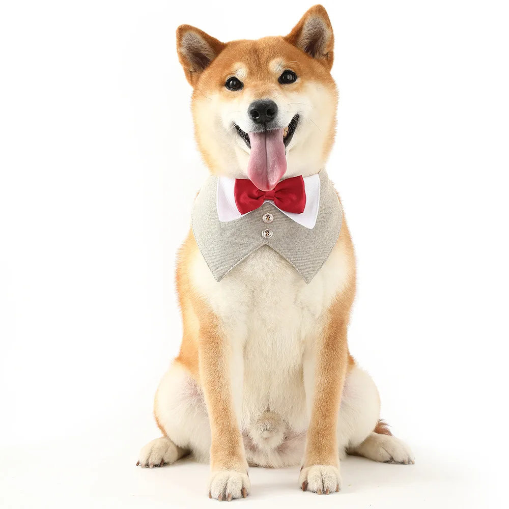 Wholesale Four-Color Linen Dog Suit Waistcoat Dress New Cross-Border Pet Tuxedo with Saliva Towel Two-Piece Clothing