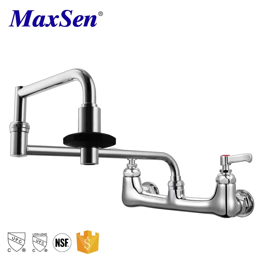 UPC NSF Wall Mount Double Handles Kitchen Sink Pot Filler Faucet Tap with Folding Spout