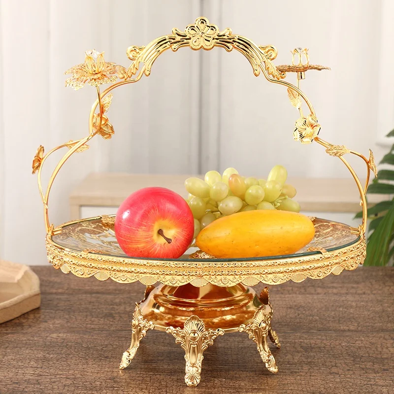 Hot Selling Metal Round Fruit Snack Glass Plate Storage Tray for dry fruit tray