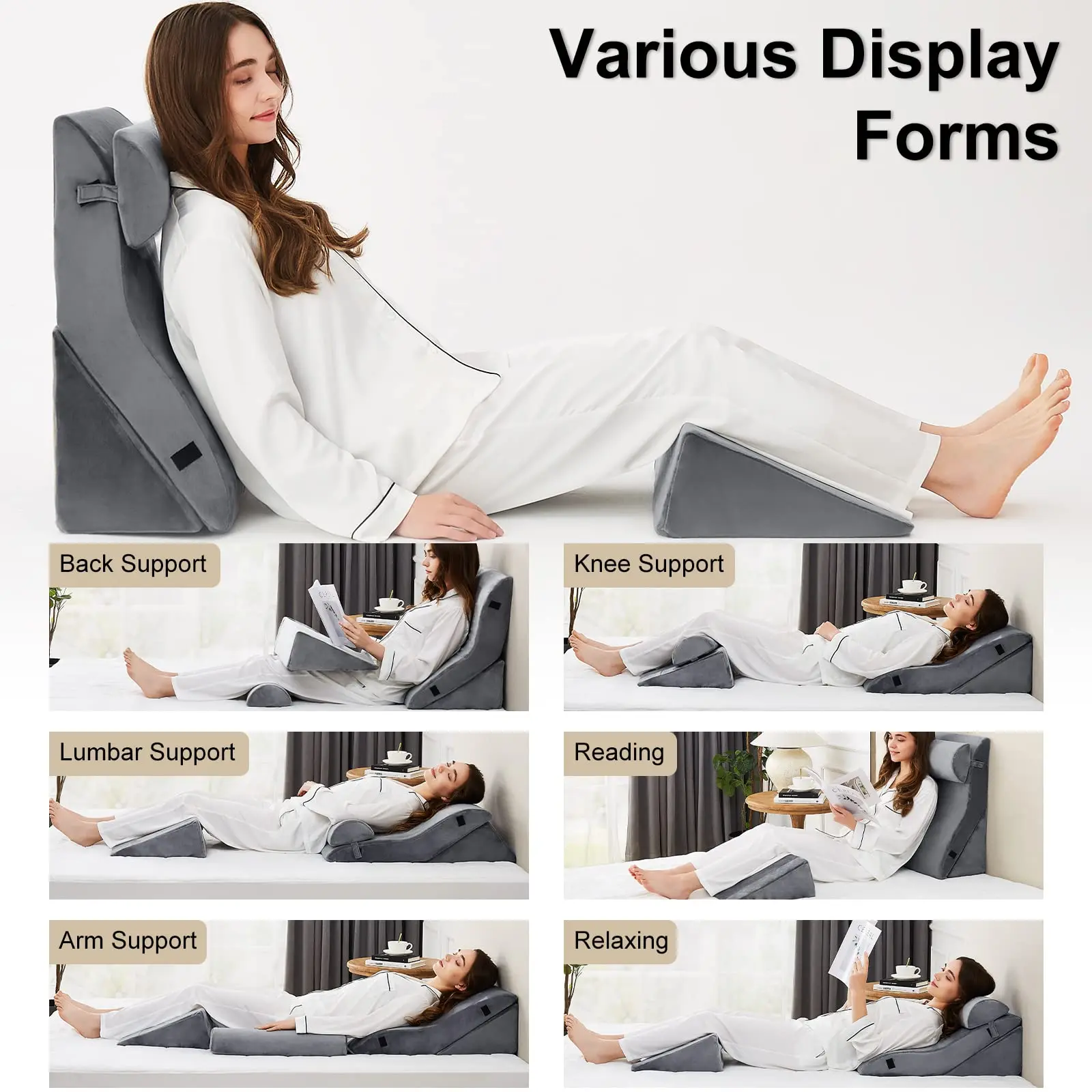 Four-piece set Post Surgery Foam Anti Reflux Pillows for Neck Back and Leg Pain Relief Triangle Bed Wedge Pillow